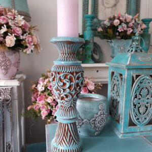 Grote zware houten kandelaar 39cm hoog